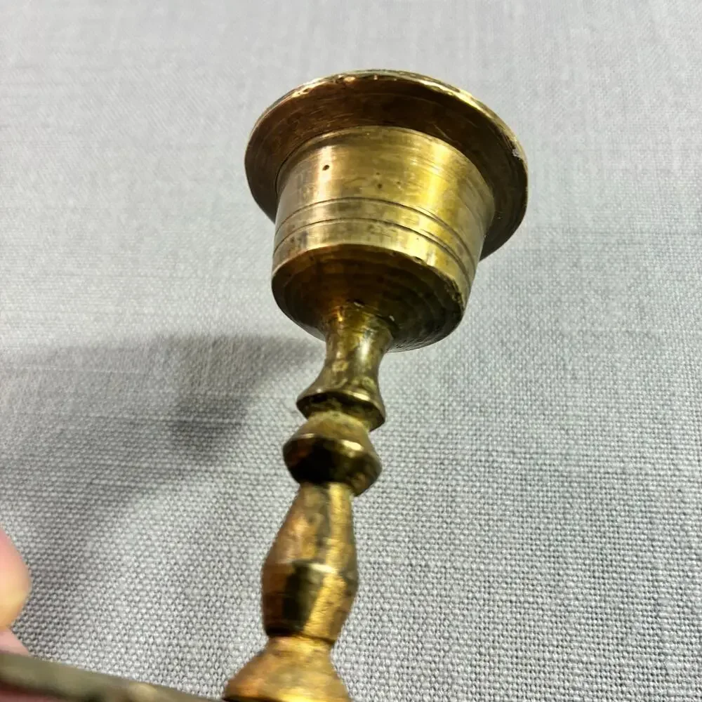 Vintage Brass Mini Chamberstick Finger Loop Candlestick Floral Base China